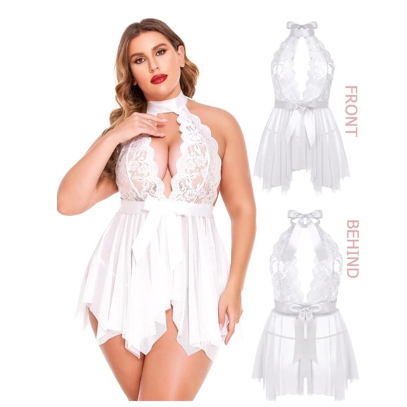 AVIDLOVE Plus Size Babydoll High Waist Teddy Chemise Floral Lace Lingerie Sz 18W - Picture 4 of 11